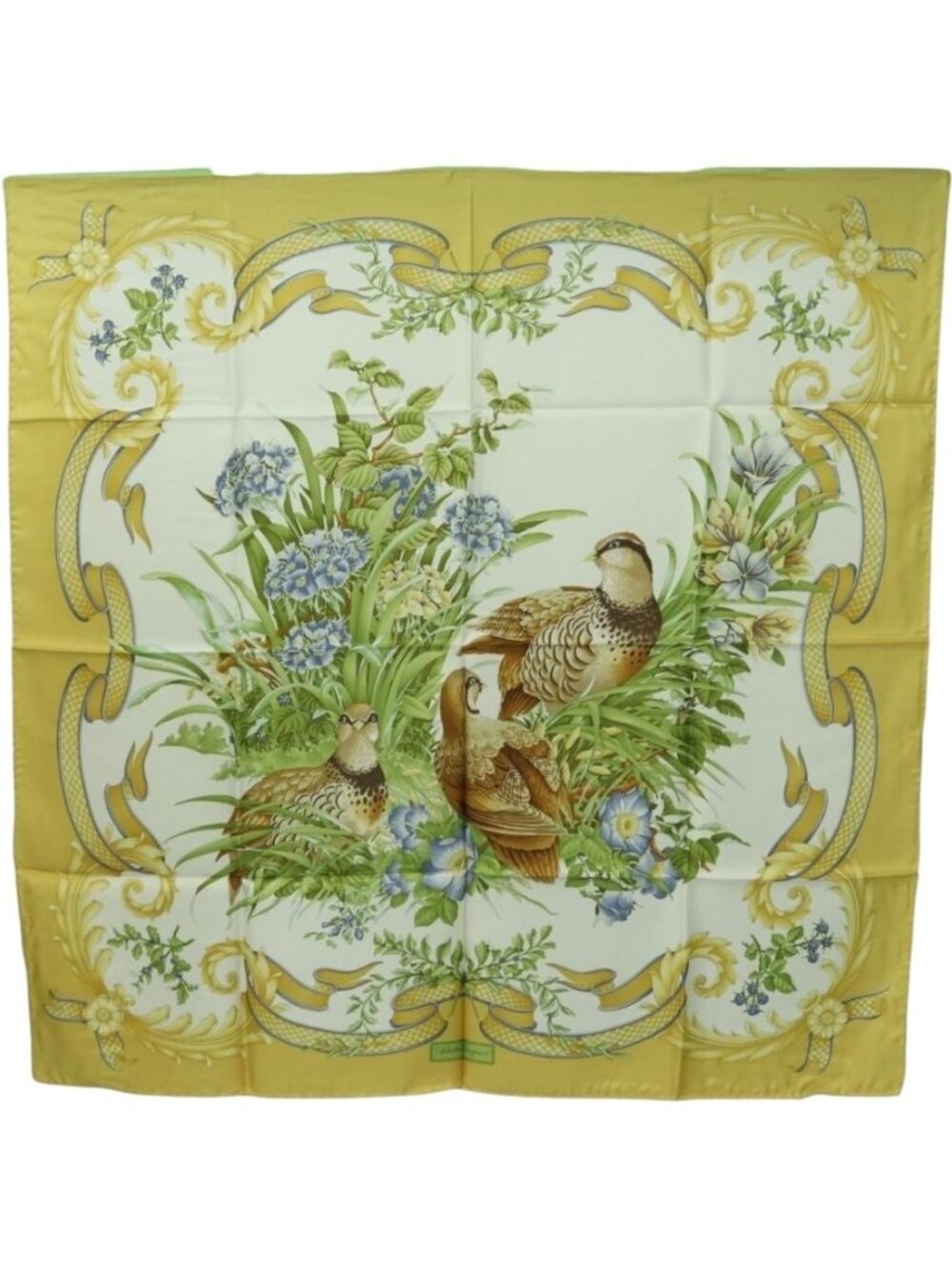 Salvatore Ferragamo Bird Pattern Scarf Silk Yellow